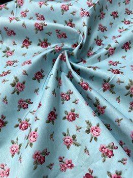 Ткань сатин Праванс розы на голубом - фото 11425
