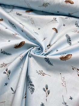 Ткань сатин Перья на голубом - фото 11447