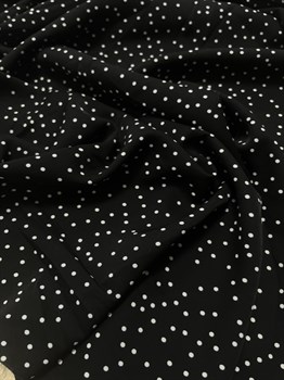 Плательная ткань Прада принт  маленький горох на черном  состав 97 ПЭ 3 лайкра - фото 12403