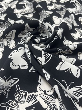 Плательная ткань Прада  принт бабочки на черном состав 97 ПЭ 3 лайкра - фото 12454