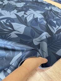 Отрез 1 метр футер 3х нитка начес Листья на синем 5344 - фото 15786