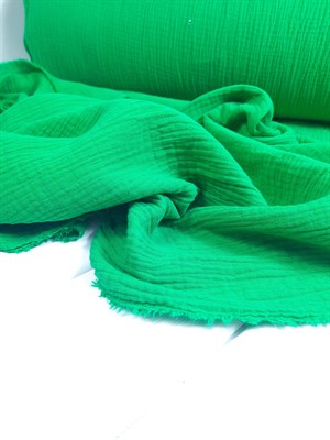 Ткань Муслин жатый двухслойный цвет "Зеленое яблоко" состав 100% хлопок