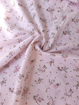 Ткань Батист с мушками цветы на нежно розовом хлопок 100% - фото 6392
