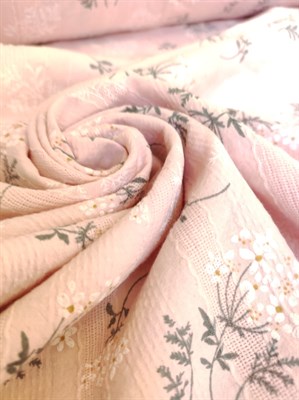 Ткань Батист с полоской  цветы на розовом  хлопок 100% - фото 6535