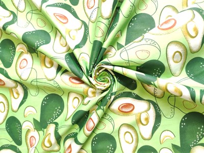 Ткань сатин принт Авокадо на зеленом хлопок 100% ширина 160 см - фото 6921