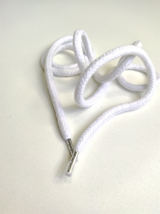 Шнурок для худи металлические наконечники Хлопок Белый - фото 7803
