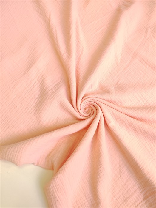 Ткань Муслин жатый двухслойный цвет "Персик" состав 100% хлопок - фото 8255