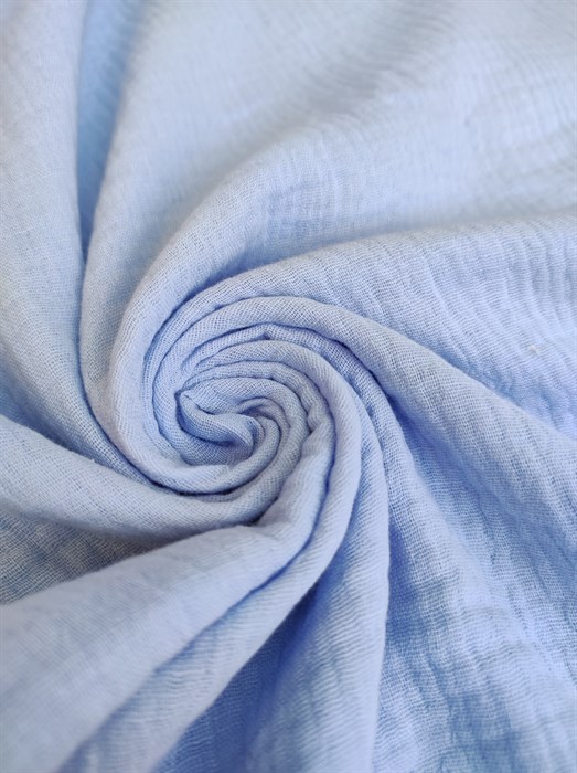 Ткань Муслин жатый двухслойный цвет "Голубой" состав 100% хлопок - фото 8365