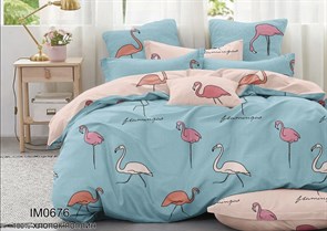 Ткань Поплин постельный Премиум ширина 220 принт Фламинго  компаньон