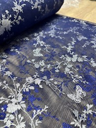 Фатин ткань  сетка узоры на синем ширина 150 см