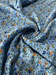 Ткань Штапель "Маленькие цветы на голубом» вискоза 100%