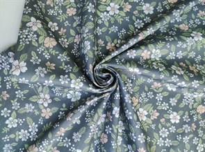 Ткань сатин принт цветы на зелёном 100% ширина 160 см.